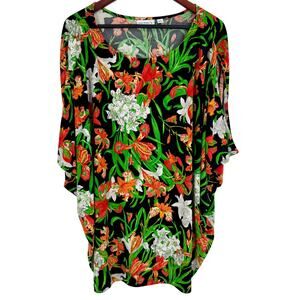 NEW NWOT Susan Graver Plus Size 2X Tropical Kimono Stretchy Blouse Shirt Top